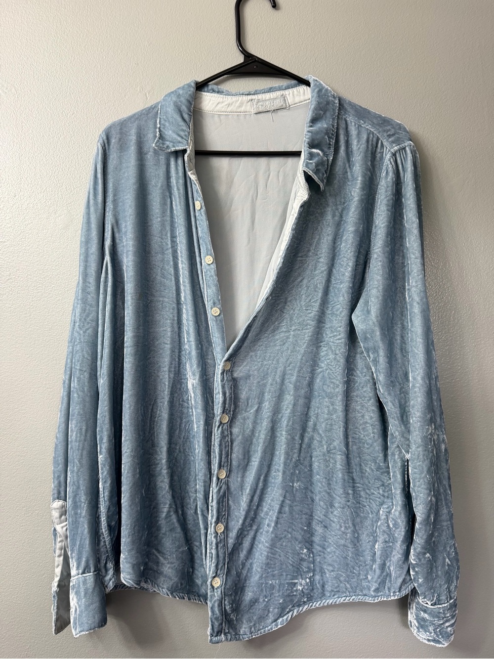CP shades light blue velvet button-down shirt by CP Shades Romy Large